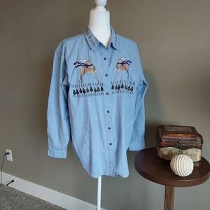 Falls Creek Denim Shirt Christmas theme Sz L